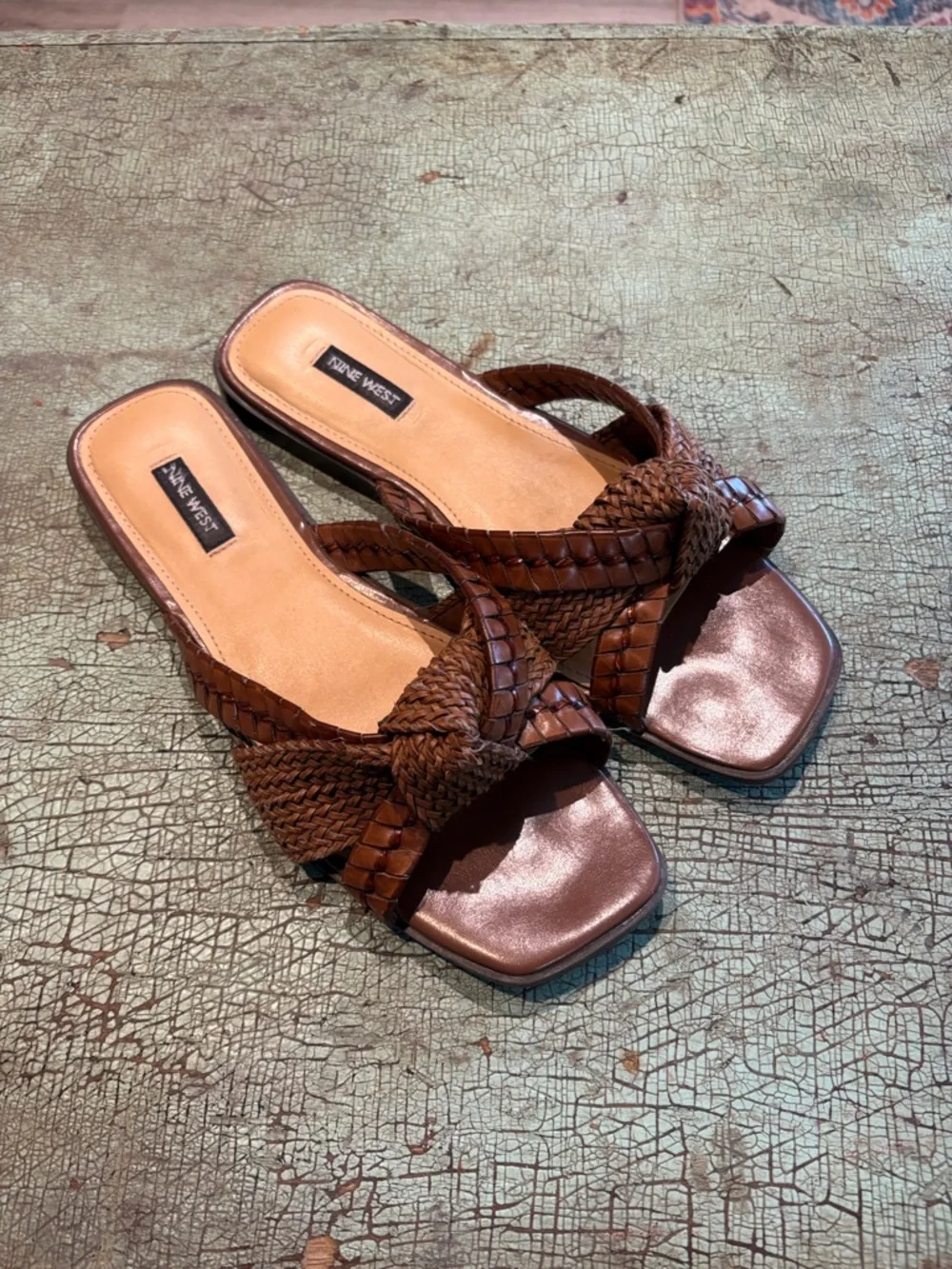 Nine West Omansa Woven Slide Sandals Brown Square Toe Size 9.5 - Picture 2 of 5